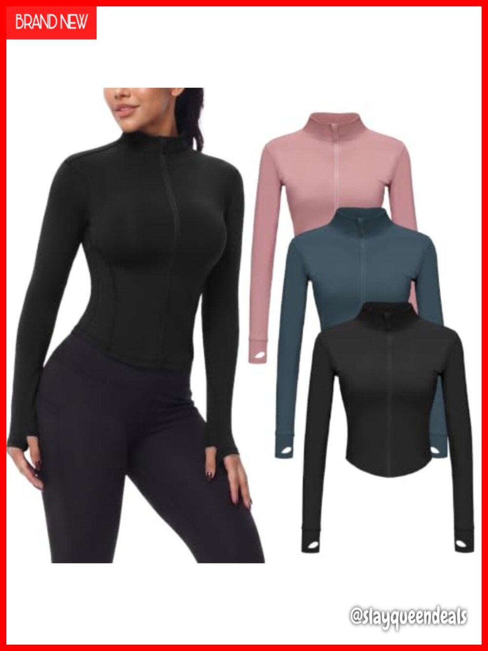 Women's Cropped Full Zip Workout Jacket Slim Fit with Thumb Holes